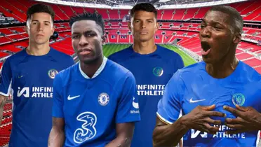 Moisés Caicedo, Enzo Fernández, Thiago Silva y Nico Jackson en Wembley (Foto tomada de: Amino/Marca/Milenio/Chelsea)