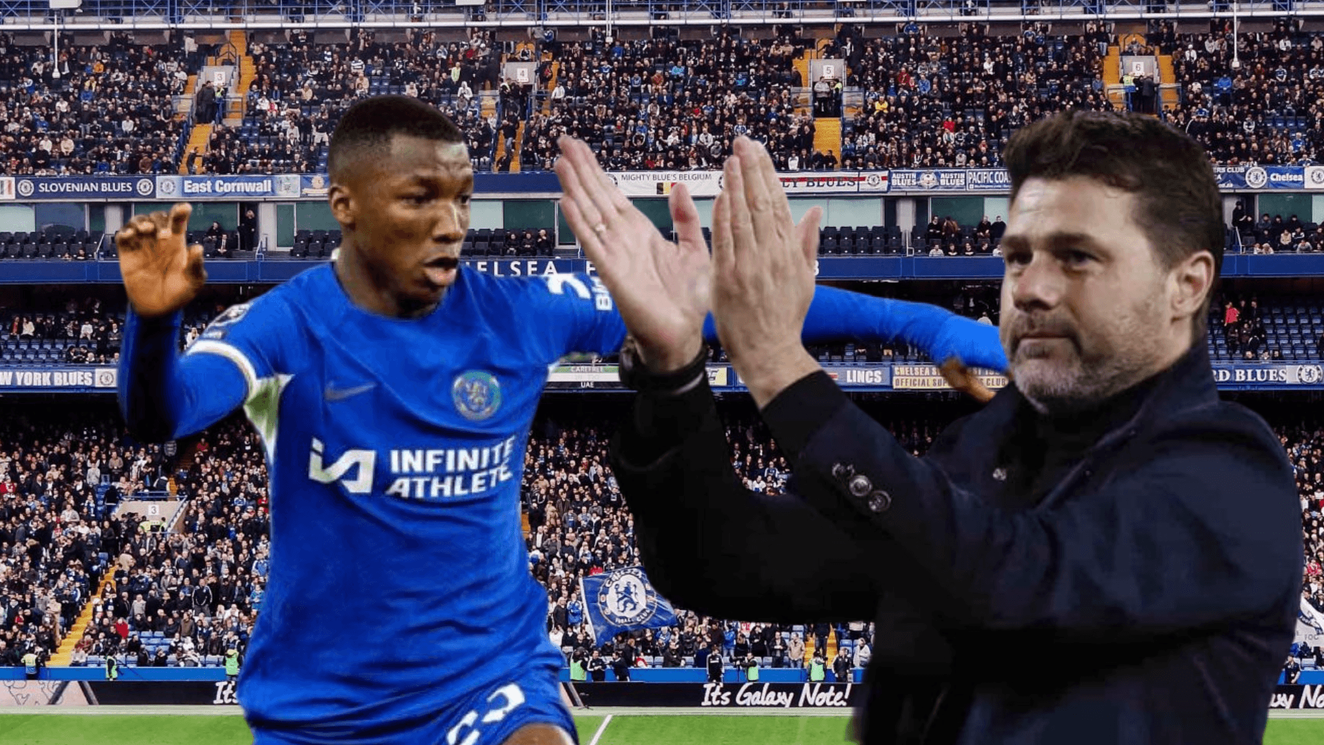 Moisés Caicedo jugando, Mauricio Pochettino aplaudiendo. Foto tomada de: Récord/Chelsea