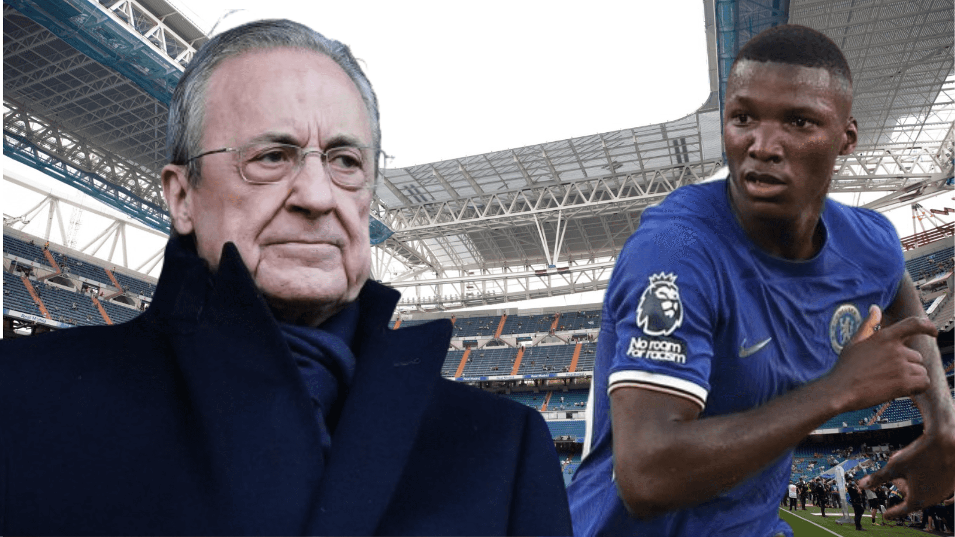 Moisés Caicedo y Florentino Pérez en el Estadio Santiago Bernabéu (Foto tomada de: Wikipedia/Extra/beIN Sports)