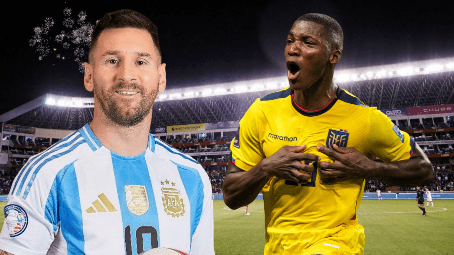 Moisés Caicedo y Lionel Messi (Foto tomada de: Primicias/Transfermarkt/CONMEBOL)