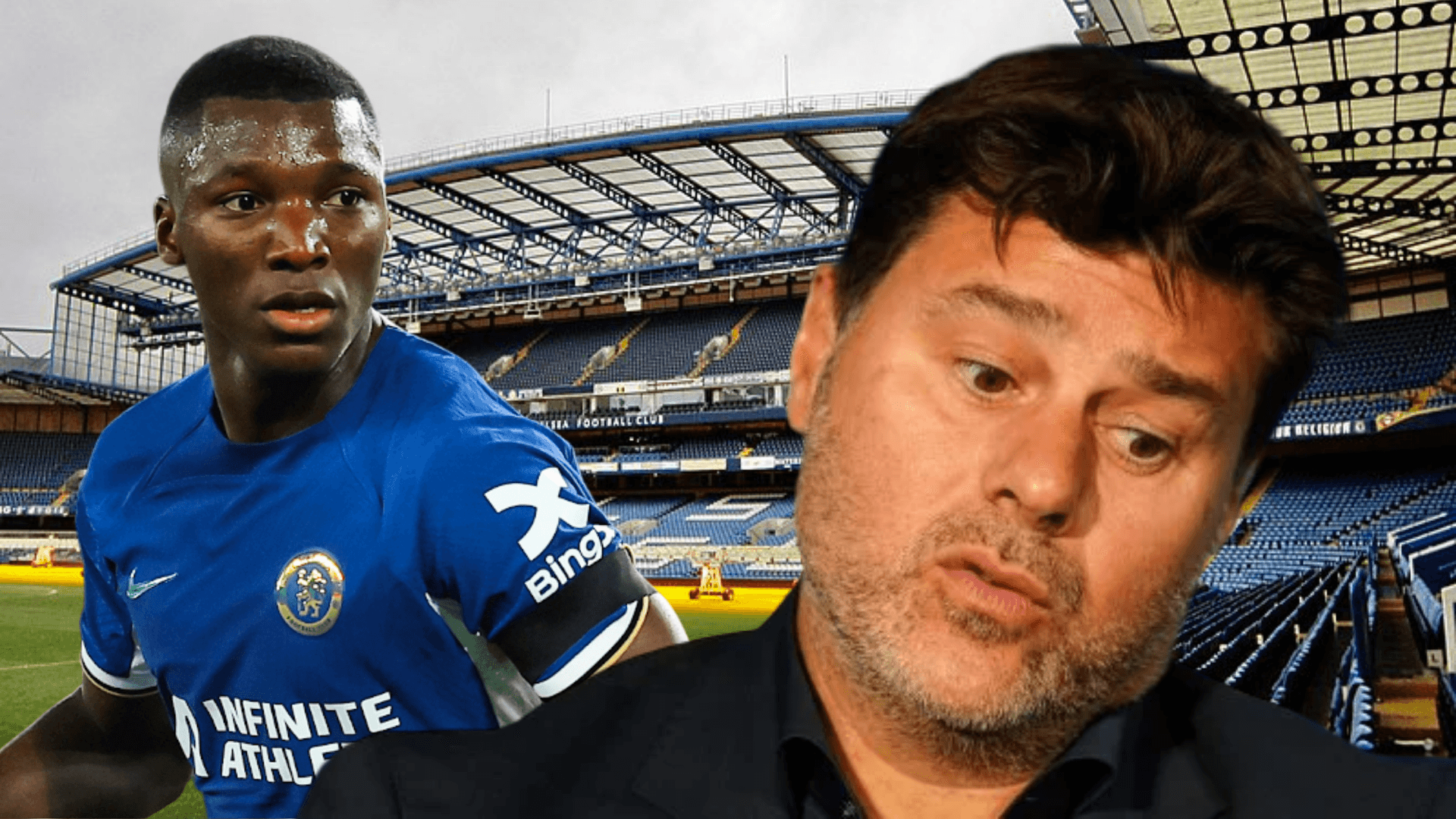 Moisés Caicedo y Mauricio Pochettino en Stamford Bridge (Foto tomada de: Wikipedia/Chelsea/Fichajes)