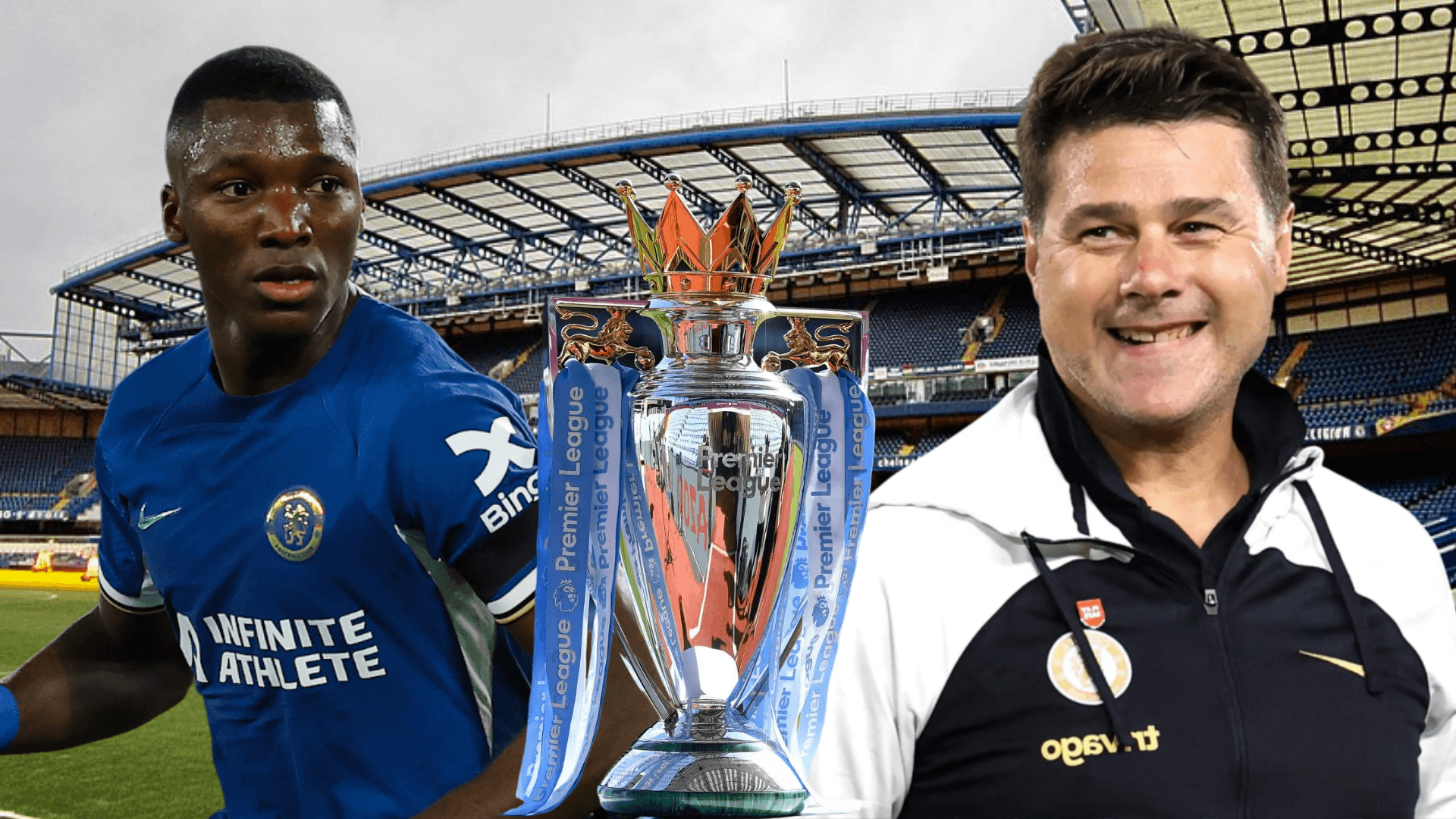 Moisés Caicedo y Mauricio Pochettino en Stamford Bridge (Foto tomada de: Wikipedia/Chelsea/Football London/GOAL)
