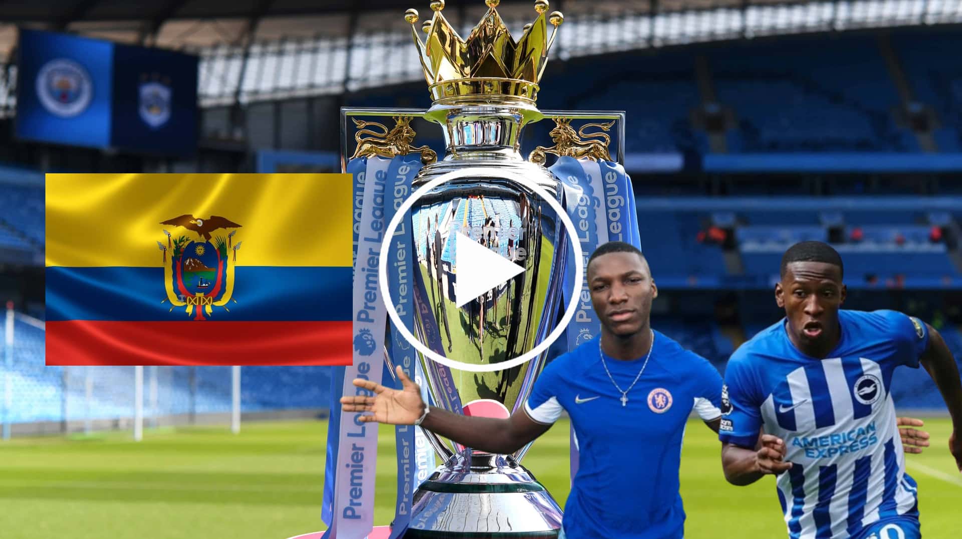 Moisés Caicedo y Pervis Estupiñán jugando con sus respectivos equipos. De fondo la Premier League. FOTO: TyC Sports