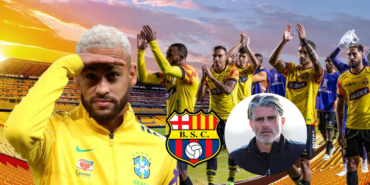 Neymar y Diego López con jugadores de Barcelona SC disculpándose