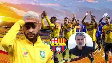 Neymar y Diego López con jugadores de Barcelona SC disculpándose