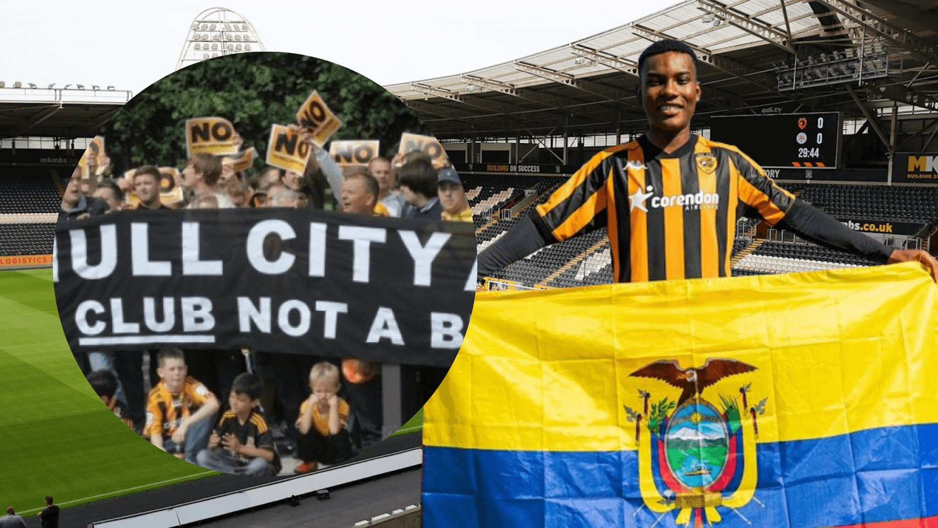 Óscar Zambrano e hinchas del Hull City (Foto tomada de: Hull City)