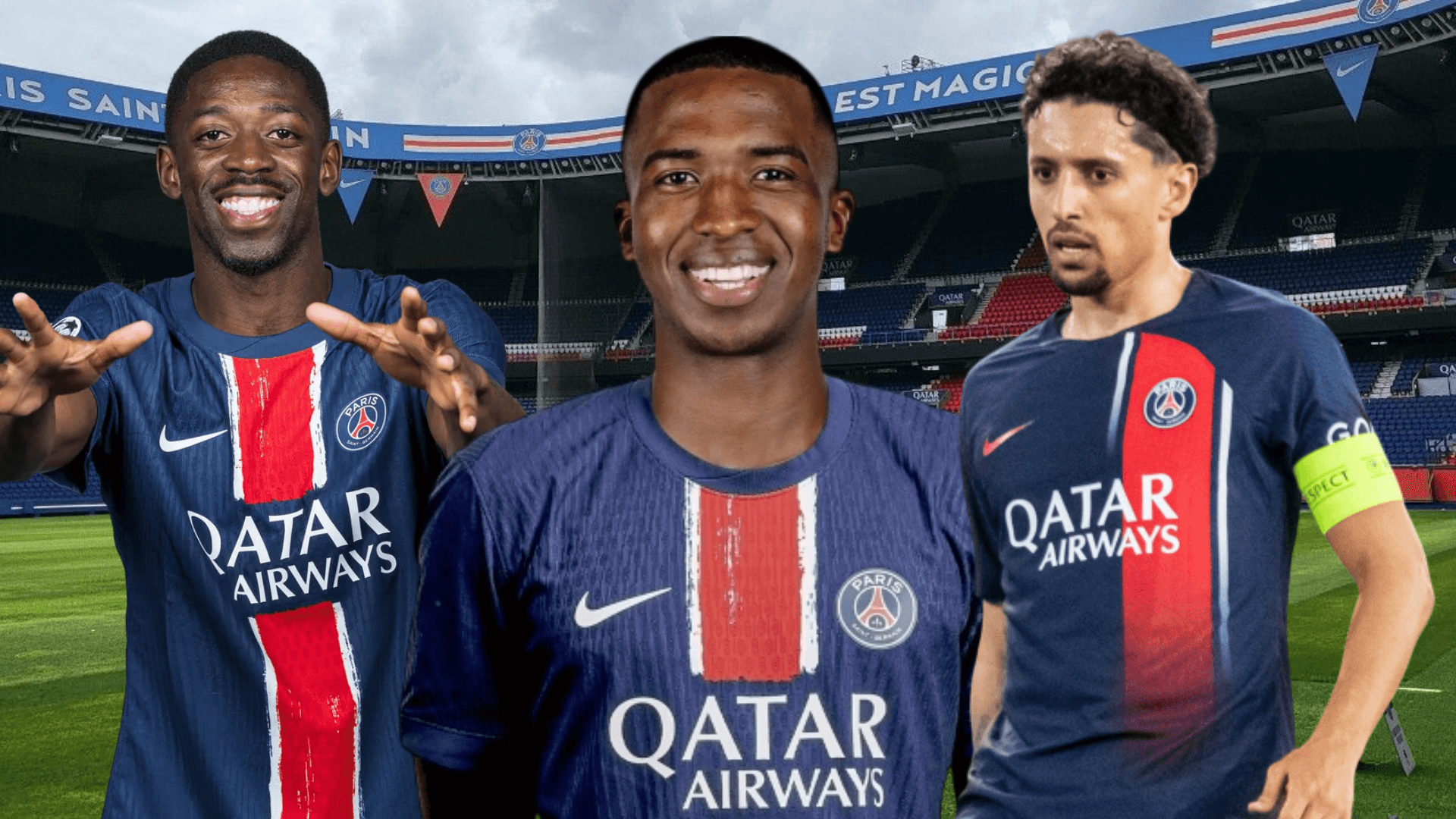 Ousmane Dembélé, Willian Pacho y Marquinhos (Foto tomada de: Sport/X/Transfermarkt/UEFA)