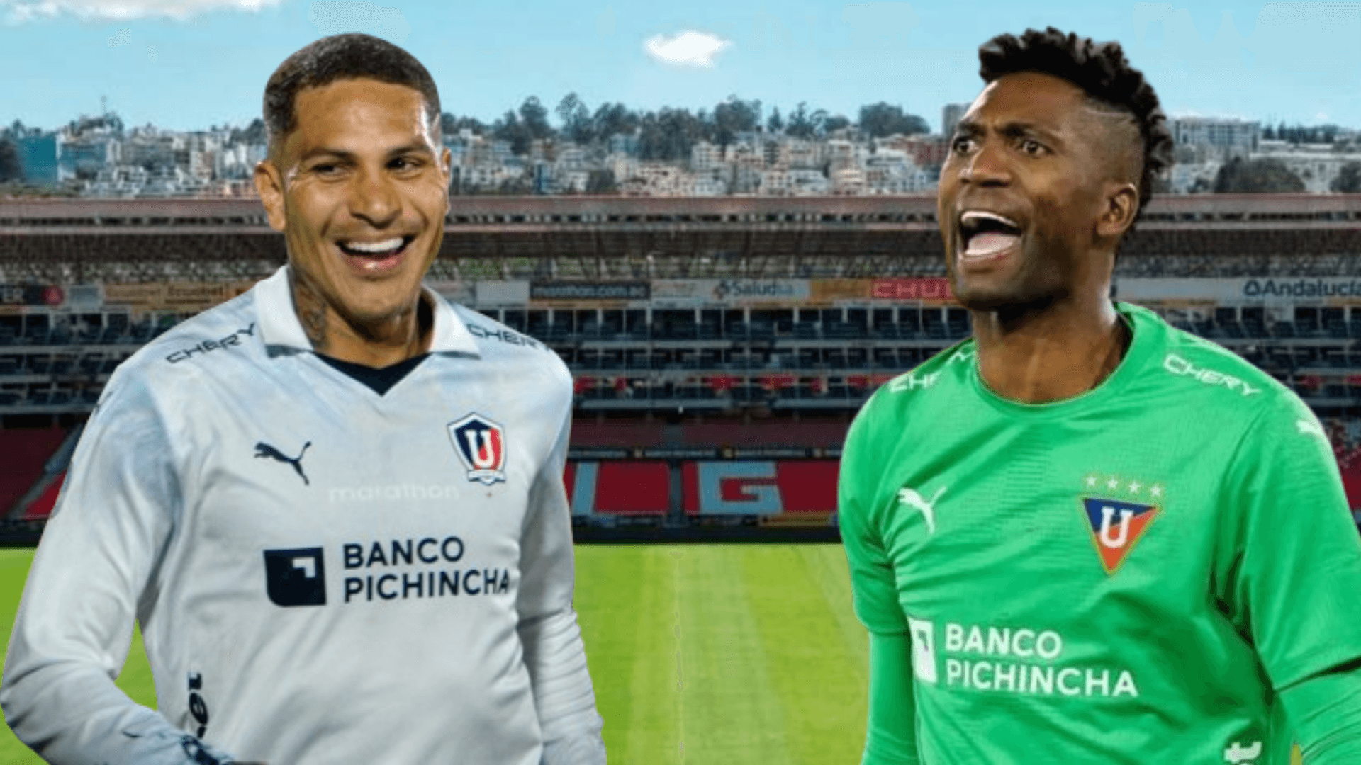 Paolo Guerrero y Alexander Domínguez en el Estadio Rodrigo Paz (Foto tomada de: Liga de Quito/API)
