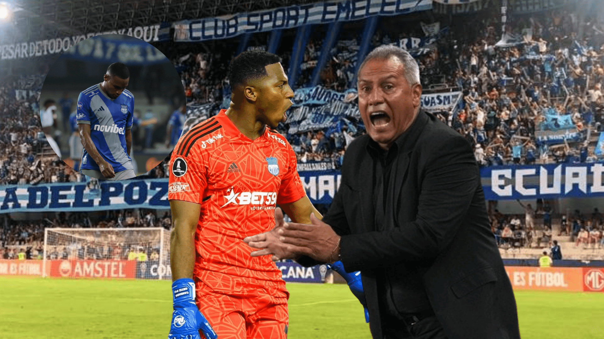 Pedro Ortiz enojado, Hernan Torres gritando. Foto tomada de: API/Emelec