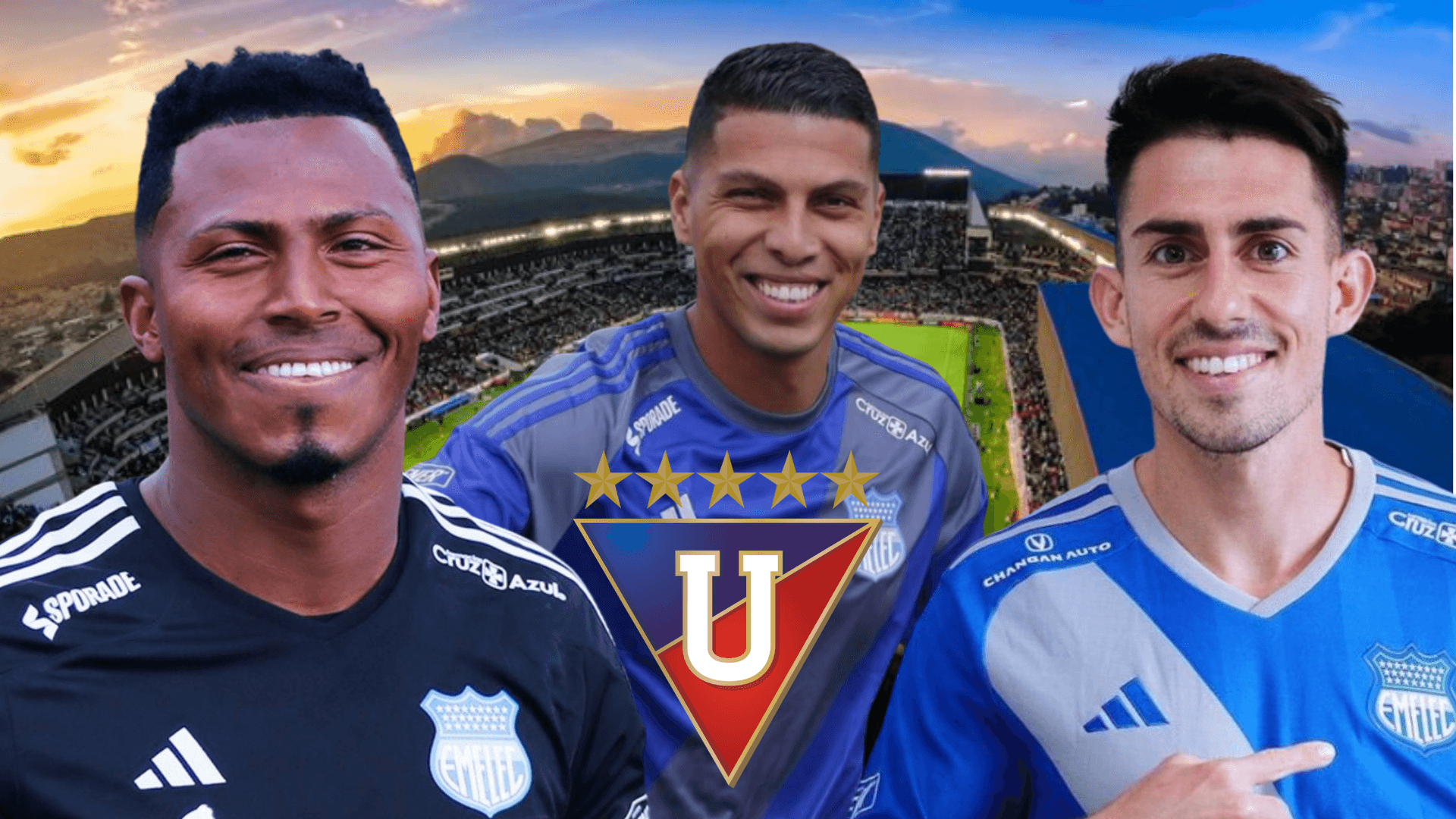 Pedro Ortiz, Luis Fernando León y Juan Pablo Ruíz (Foto tomada de: Liga de Quito/Emelec/Wikipedia)