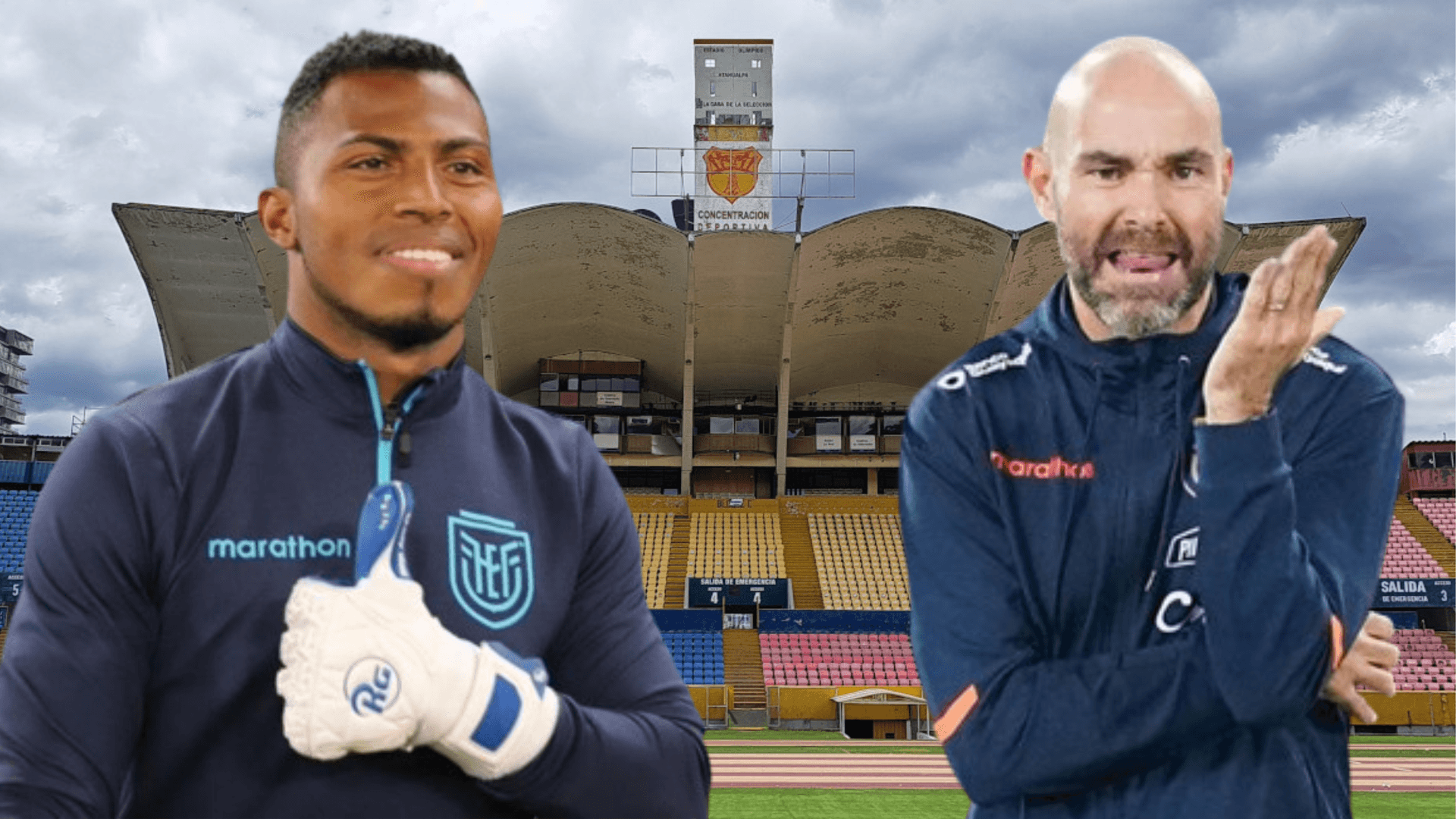 Pedro Ortiz y Félix Sánchez en el Estadio Olímpico Atahualpa (Foto tomada de: Primicias/Extra/El Canal del Fútol)