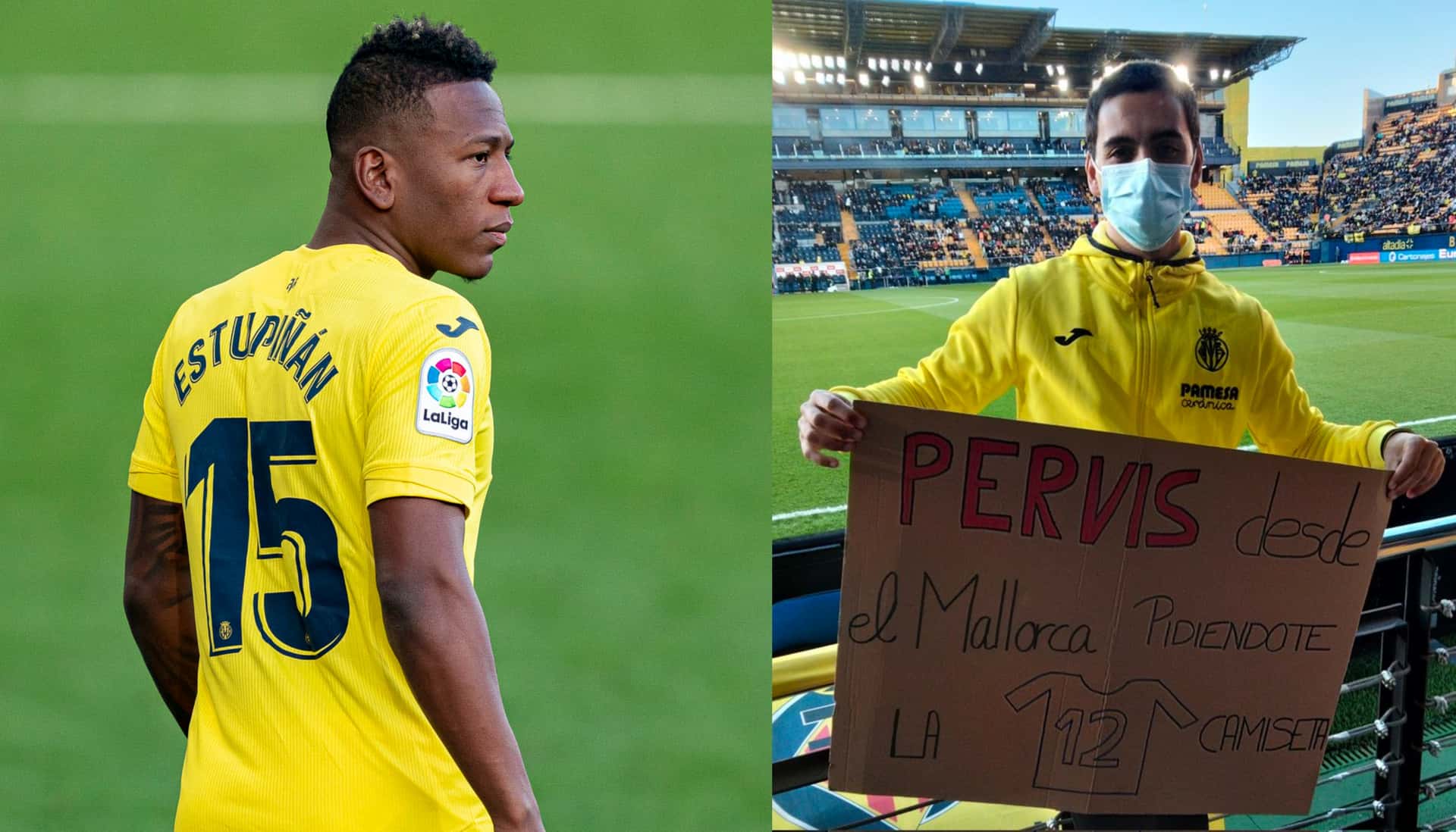 Pervis Estupiñán cumplió con su palabra y le entregó la camiseta al hincha del Villarreal