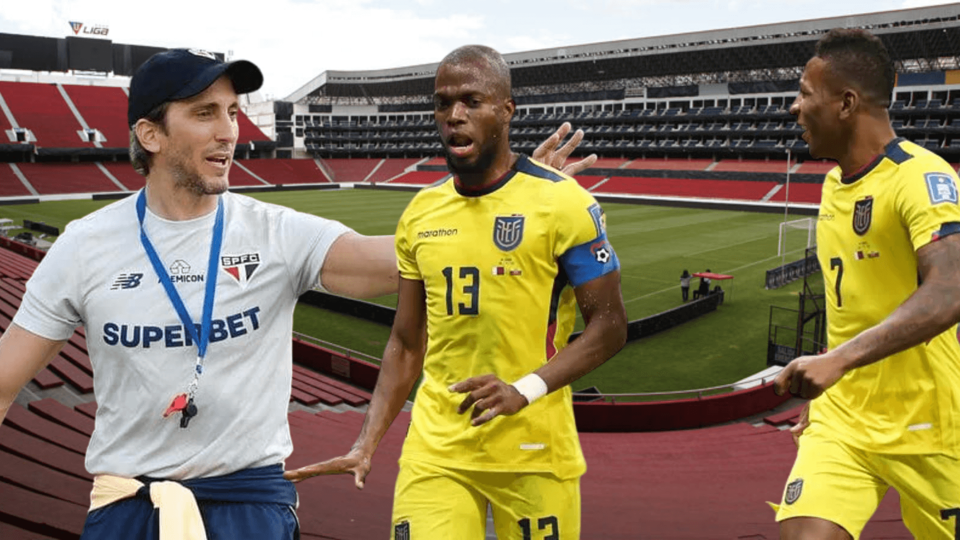 Pervis Estupiñán, Enner Valencia y Luis Zubeldía (Foto tomada de: El Comercio/La Tri/São Paulo)