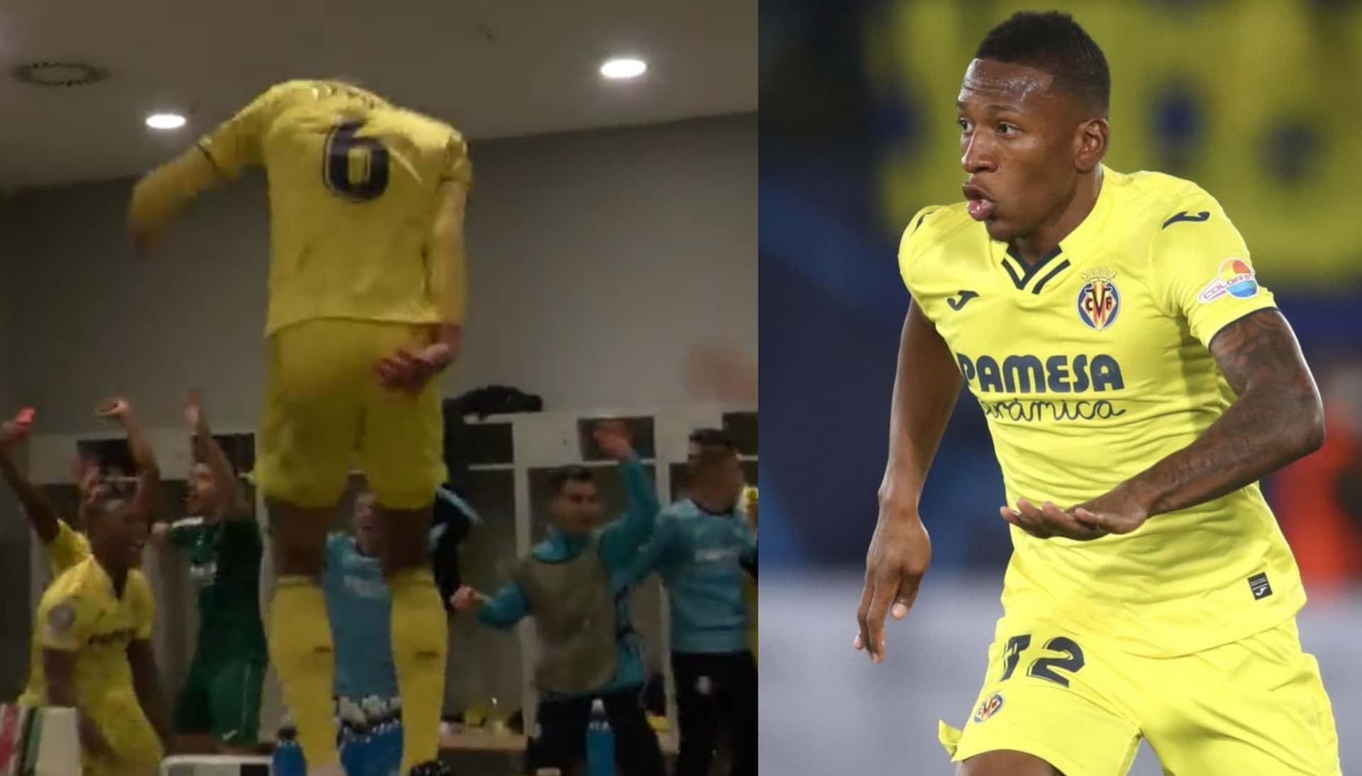 Pervis Estupiñán festejó con sus compañeros luego de la victoria frente al Bayern Munich
