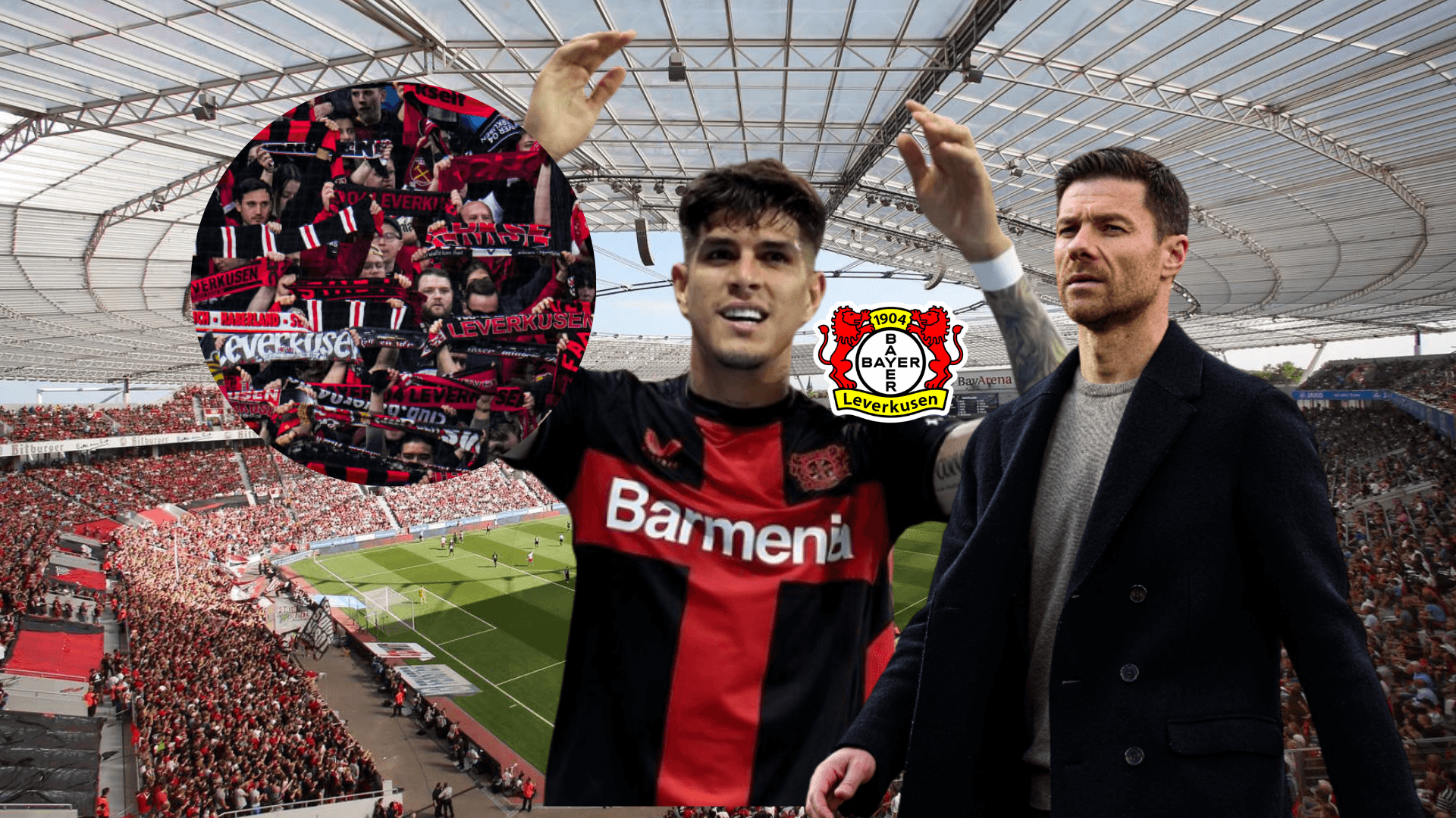 Piero Hincapié celebrando con la hinchada del Leverkusen. Foto tomada de: Bayer Leverkusen/90 Minutos/Afición Central