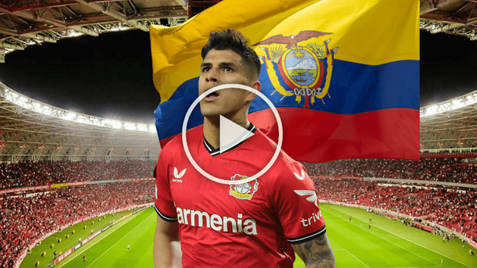 Piero Hincapié con la bandera de Ecuador. Foto tomada de: Bayer Leverkusen