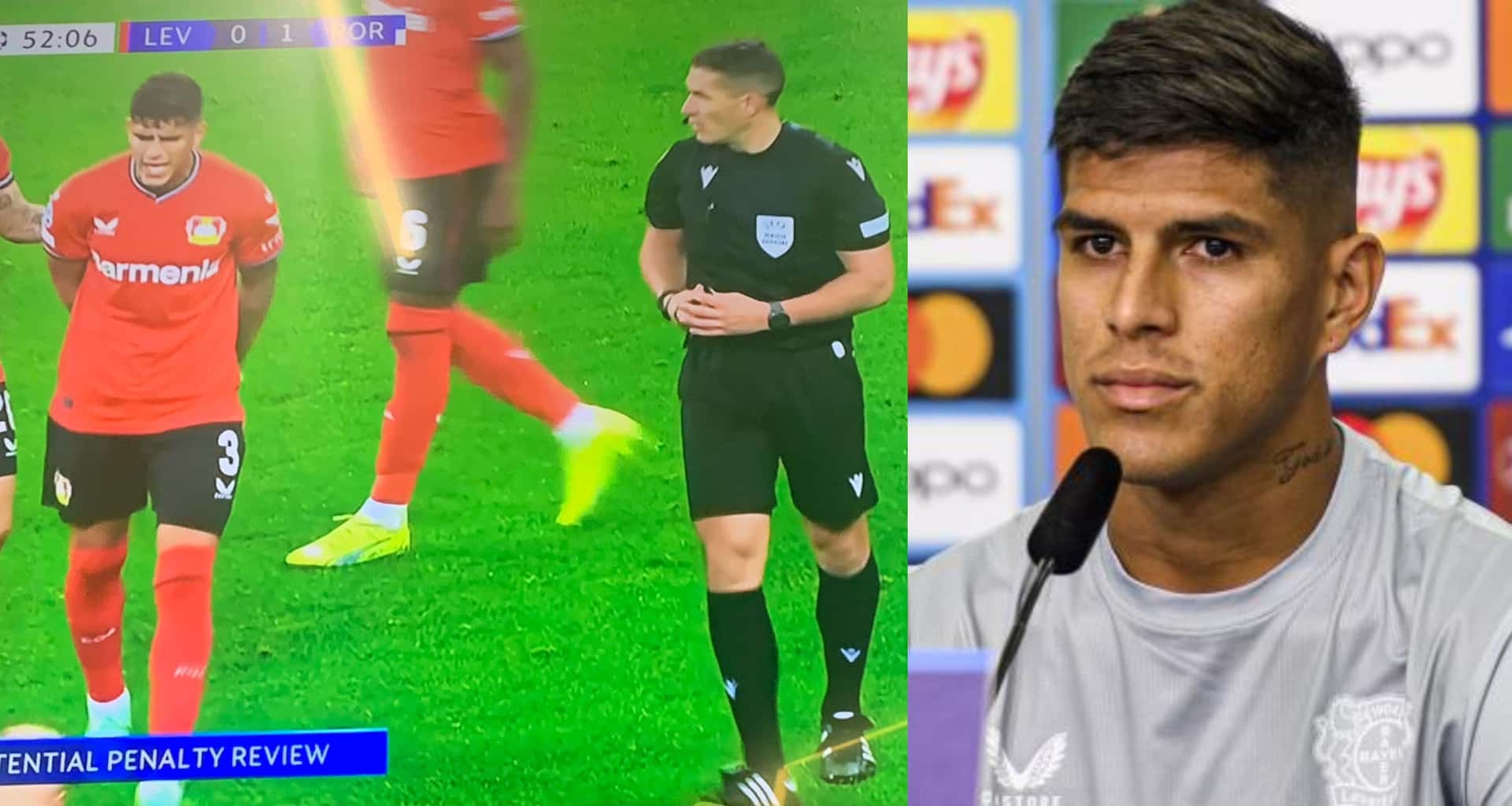 Piero Hincapié se puso el equipo al hombro, en el cotejo entre Porto ante Bayer Leverkusen por Champions League, y aplicó el inglés aprendido hasta ahora