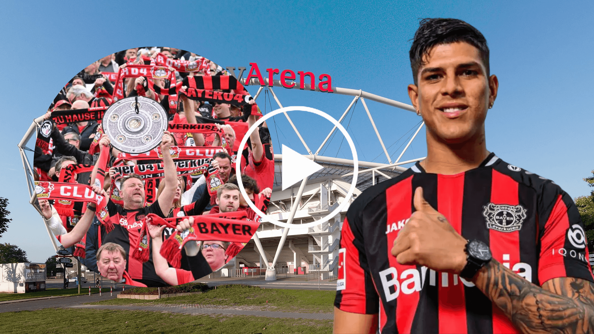 Piero Hincapié y los hinchas del Bayer Leverkusen festejando en el BayArena (Foto tomada de: Wikipedia/Piero Hincapié/Primicias)