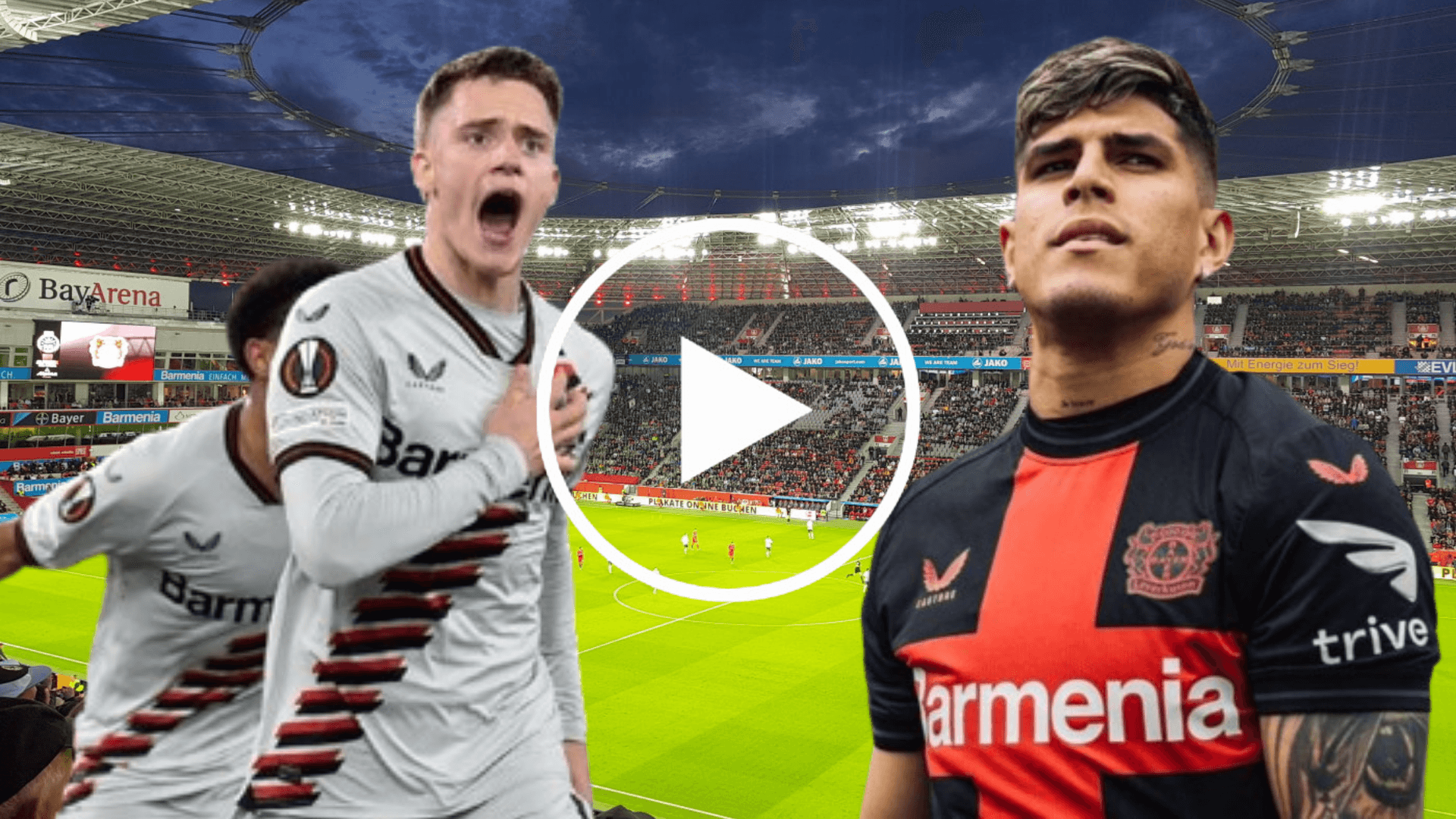 Piero Hincapié y los jugadores del Bayer Leverkusen en el BayArena (Foto tomada de: The Stadium Guide/ESPN/Europa League)