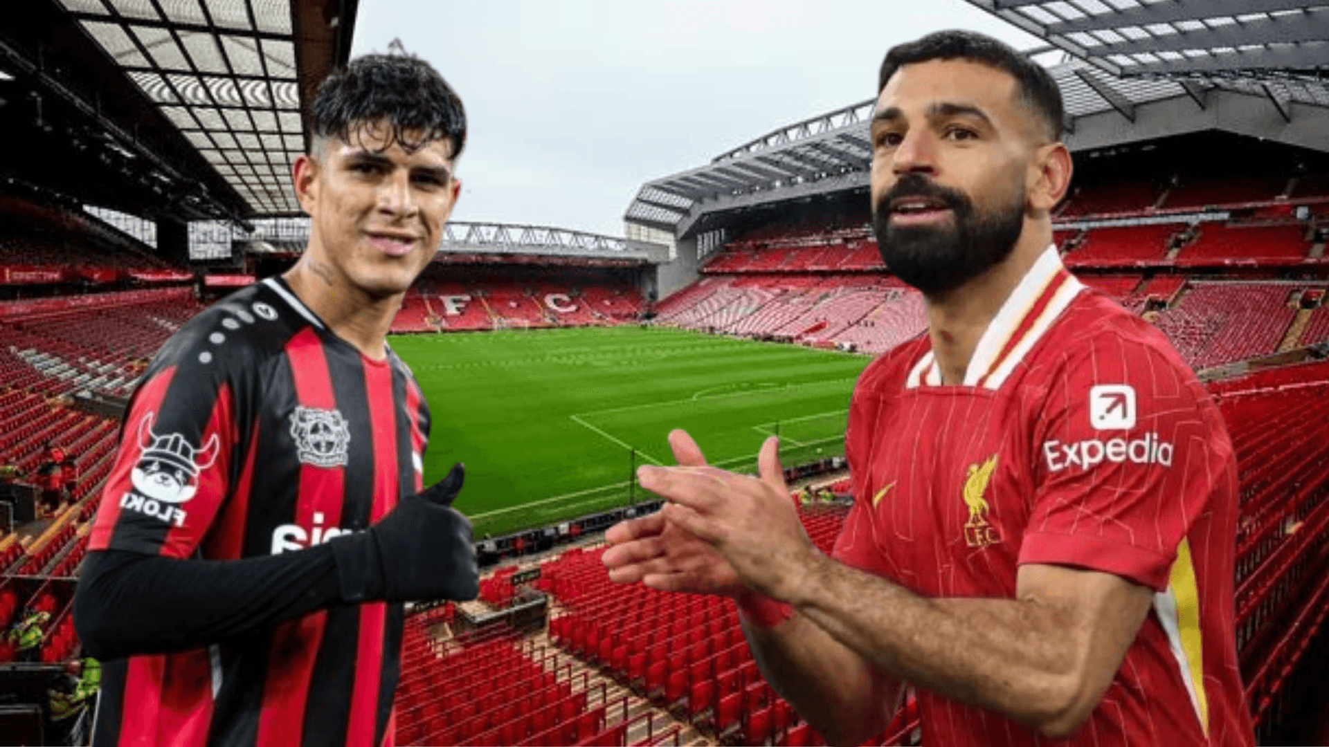Piero Hincapié y Mohamed Salah (Foto tomada de: Liverpool/Bayer Leverkusen)