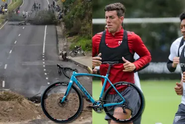 Por el cierre de vías, este jugador de Liga de Quito no tuvo más remedio que salir en bicicleta para llegar al CAR de Pomasqui