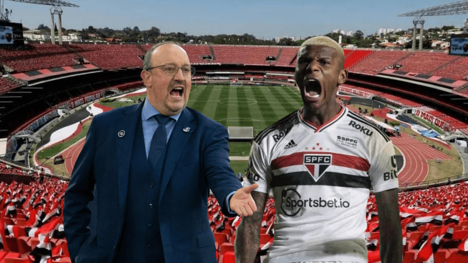 Rafael Benítez y Robert Arboleda gritando. Foto tomada de: El País/Ecuavisa