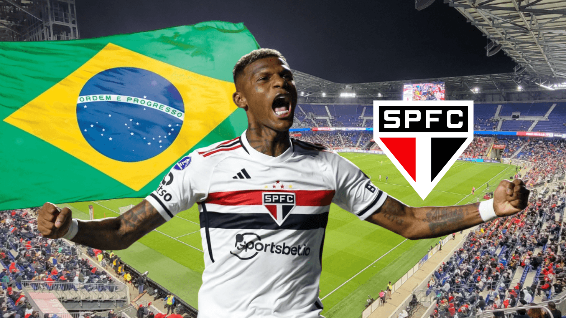 Robert Arboleda con la bandera de Brasil en su club Sao Paulo