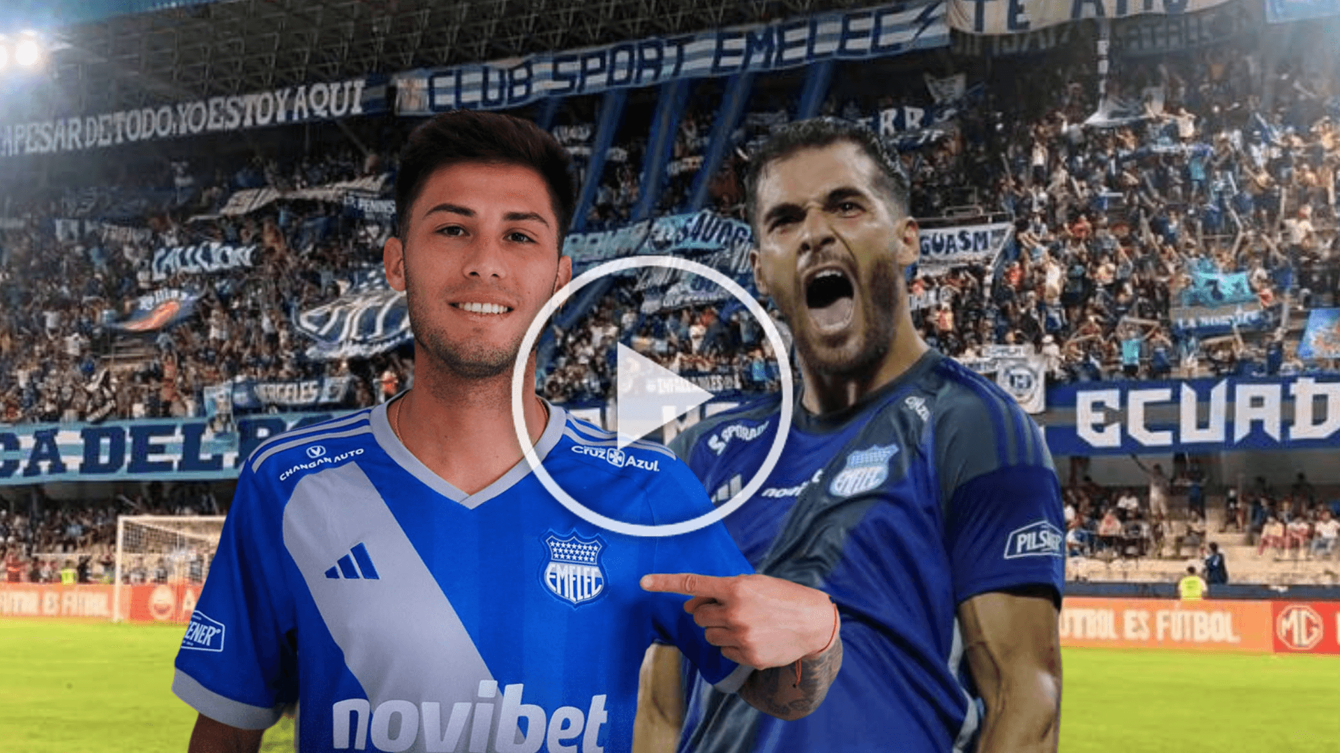 Rodrigo Rivero posando y Facundo Castelli gritando. Foto tomada de: Emelec/API