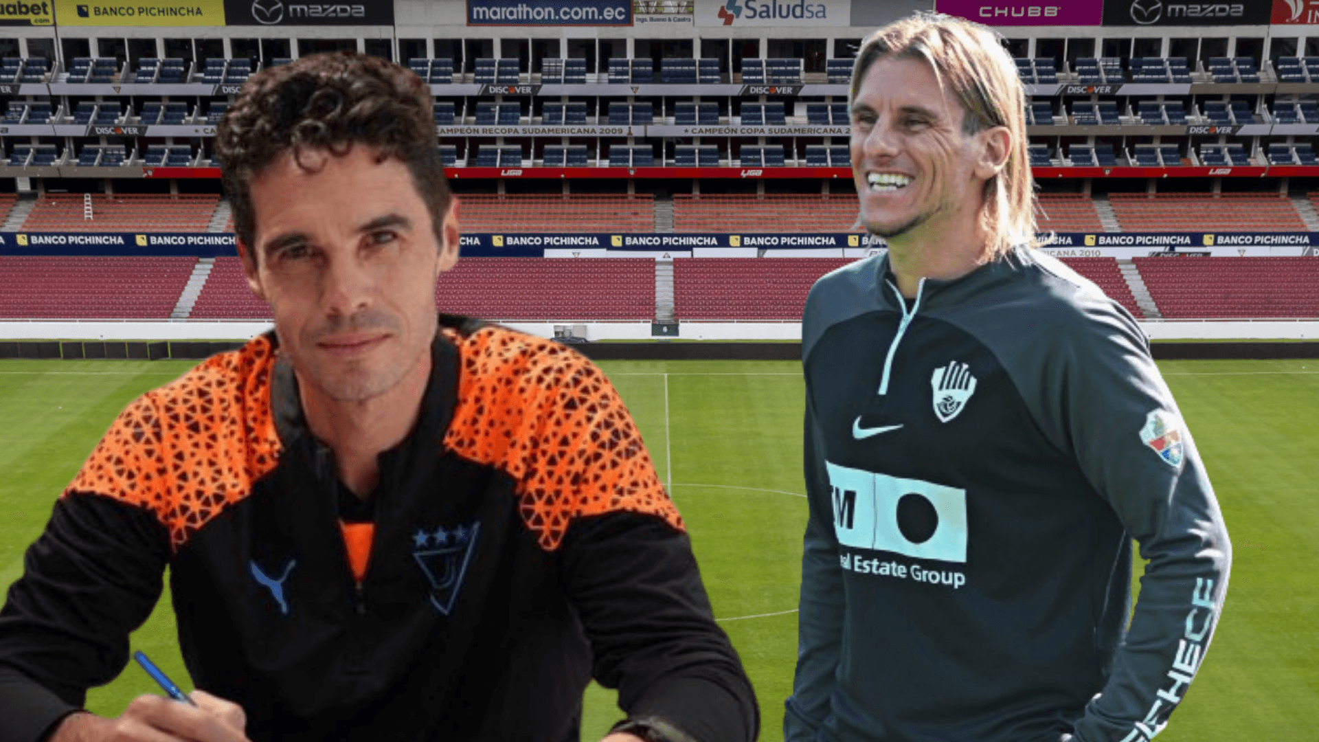 Sebastián Becaccece y Josep Alcácer en el Estadio Rodrigo Paz (Foto tomada de: Primicias/Liga de Quito/Elche)
