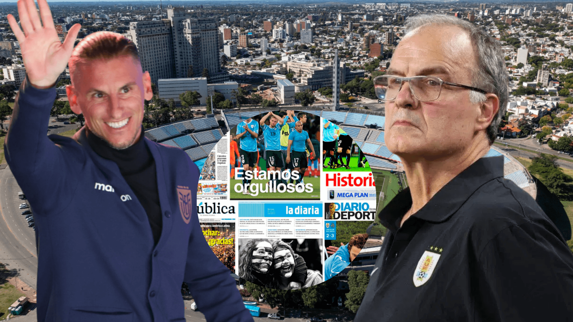 Sebastián Beccacece y Marcelo Bielsa (Foto tomada de: AUF/API/Copa América)