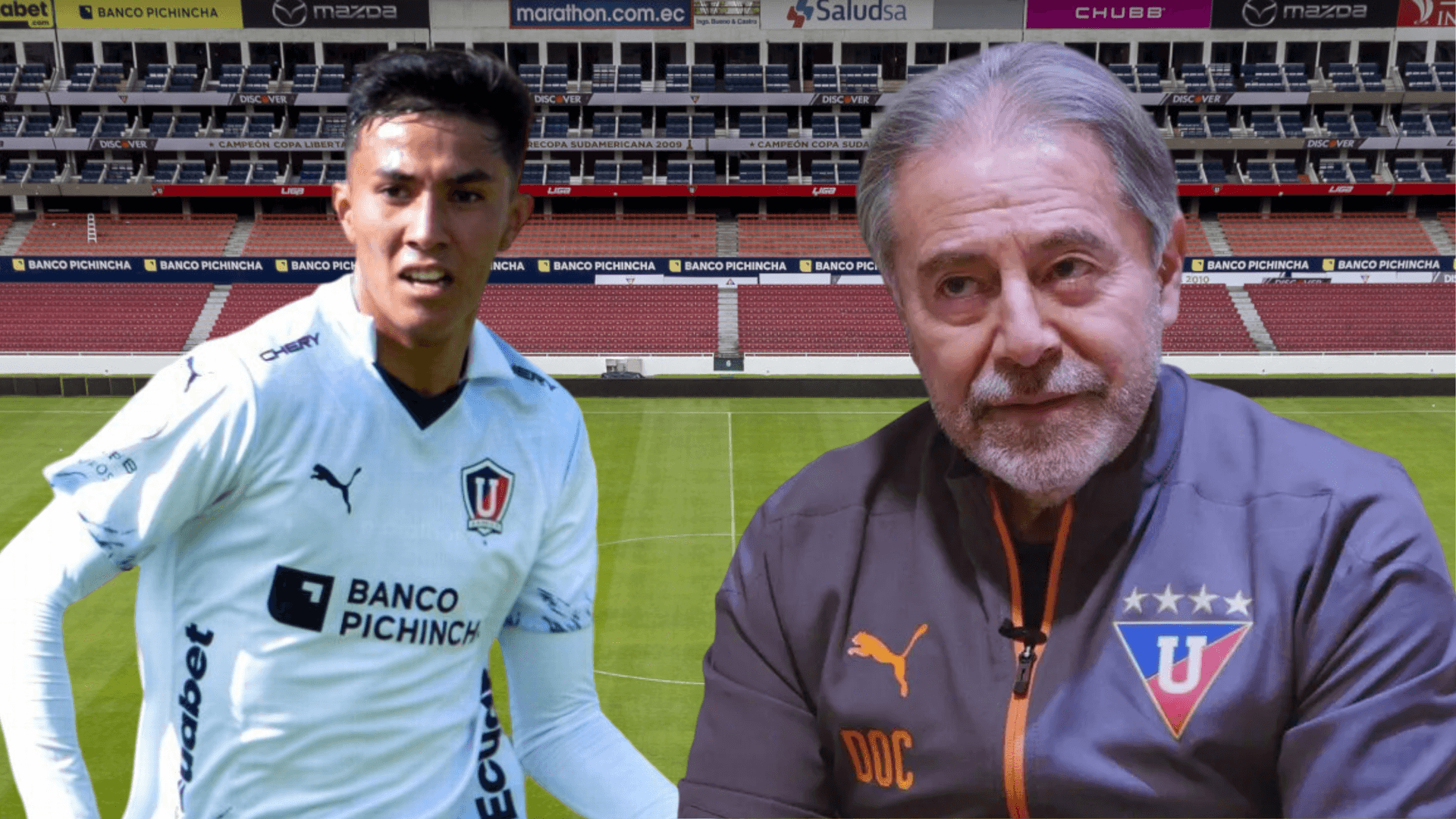 Sebastián González e Isaac Álvarez en el Estadio Rodrigo Paz (Foto tomada de: Primicias/API/La Red)
