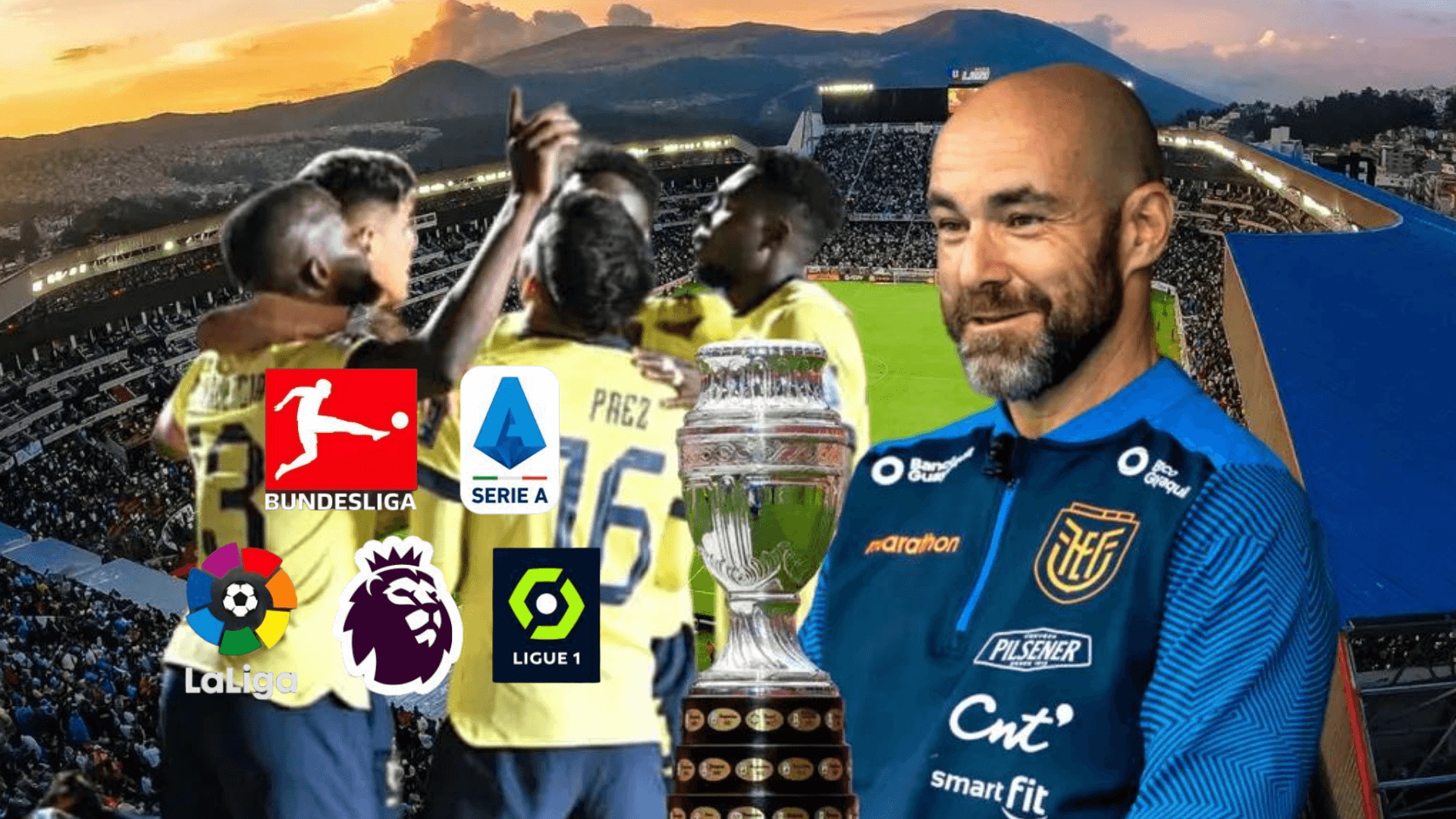 Selecci{on Ecuador festejando, Copa América, Félix Sánchez. Foto tomada de: La Tri/PES Logos