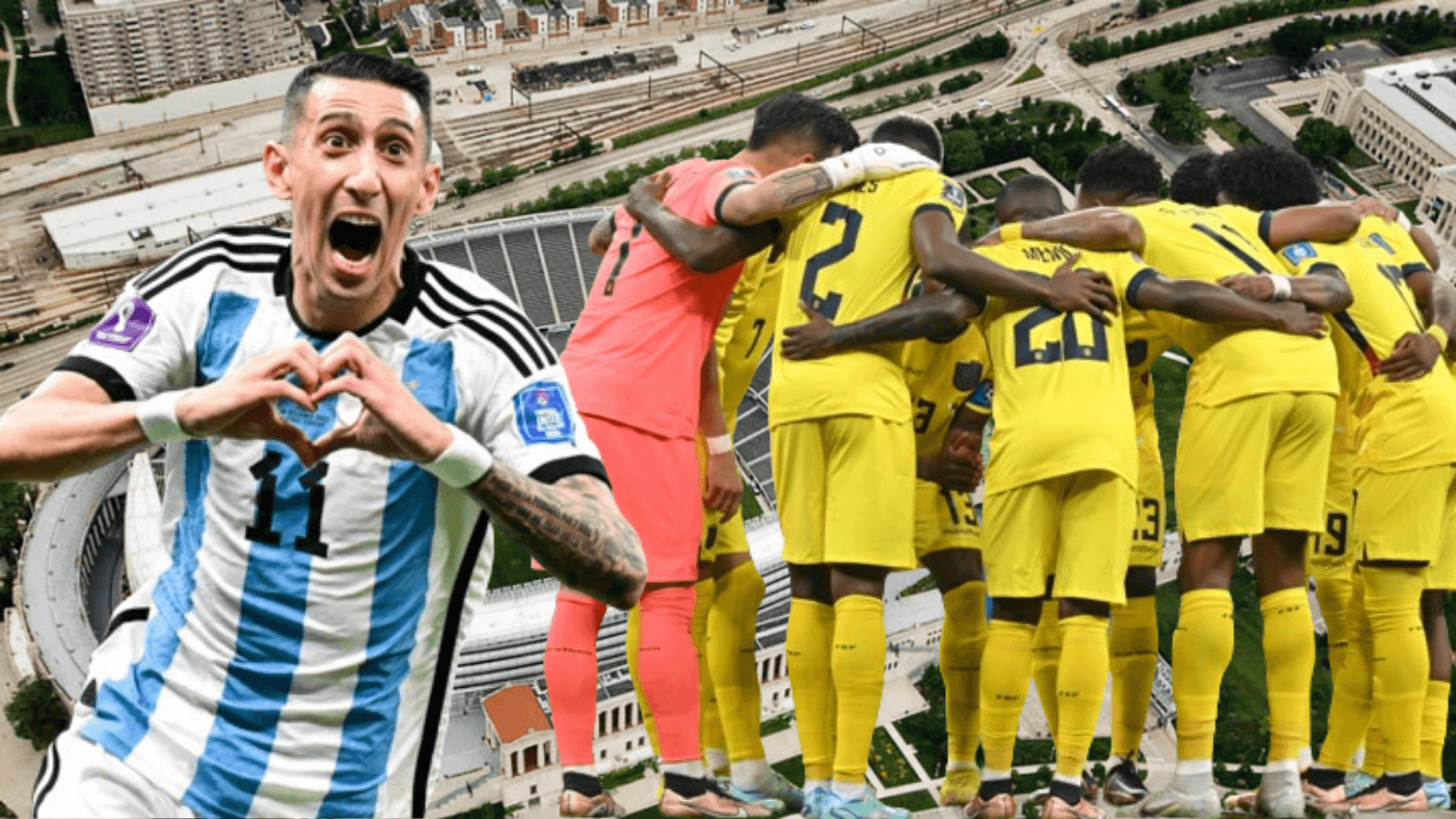 Selección Ecuatoriana y Ángel Di María en Soldier Field (Foto tomada de: Selección Argentina/EFE/Transfermarkt)