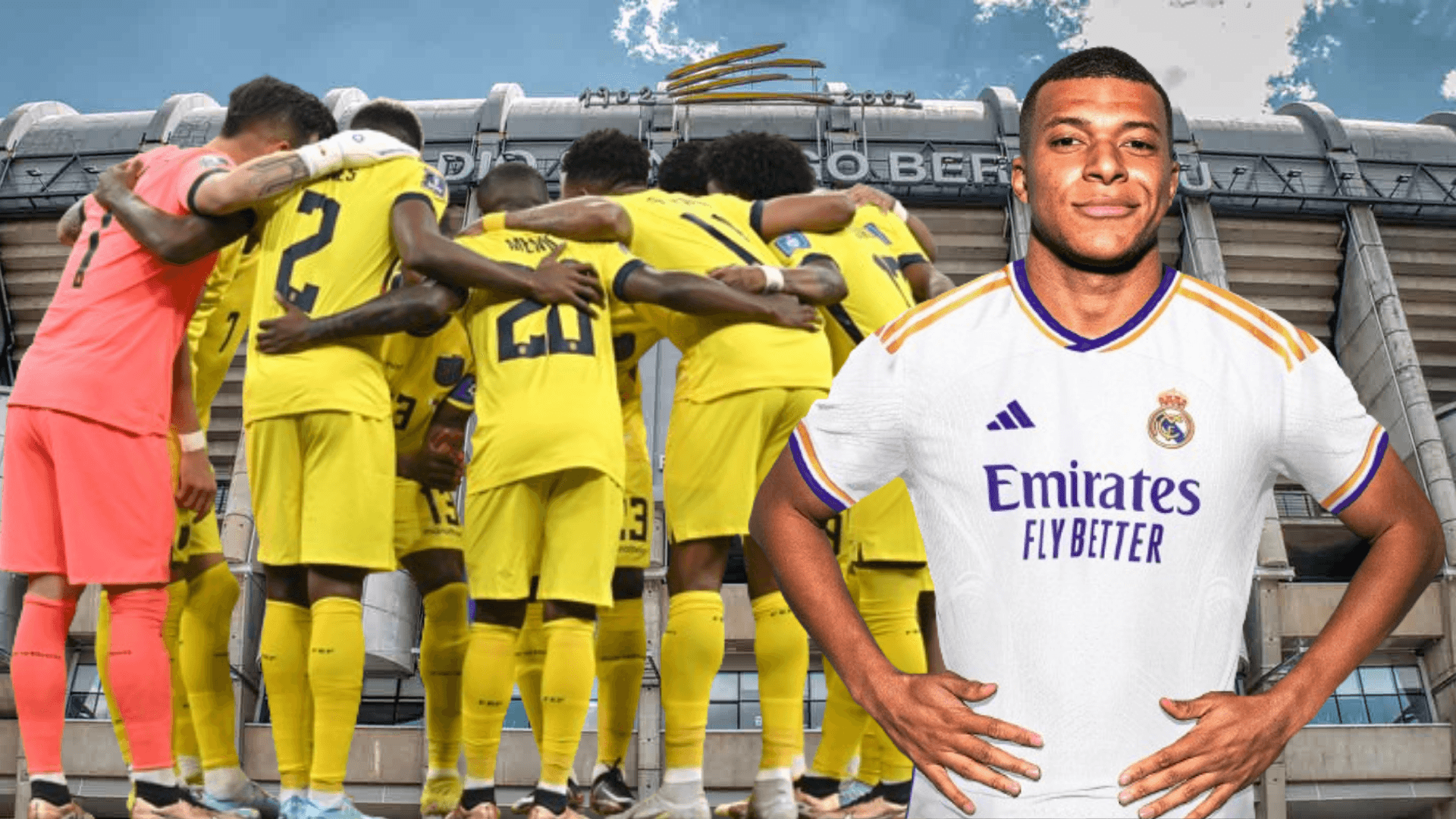 Selección Ecuatoriana y Kylian Mbappé en el Estadio Santiago Bernabéu (Foto tomada de: Acciona/EFE/Diez)