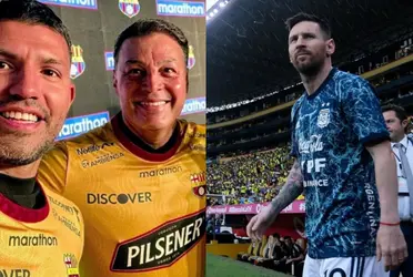 Sergio Agüero fue presentado como el invitado a la Noche Amarilla de Barcelona SC y esto hizo Messi al otro lado del mundo