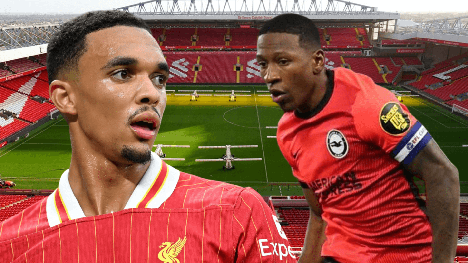 Trent Alexander-Arnold y Pervis Estupiñán (Foto tomada de: Stadium/Brighton/Goal)