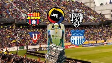 Trofeo Liga Pro, escudos de BSC, LDU, Emelec, IDVFoto tomada de: Liga Pro/