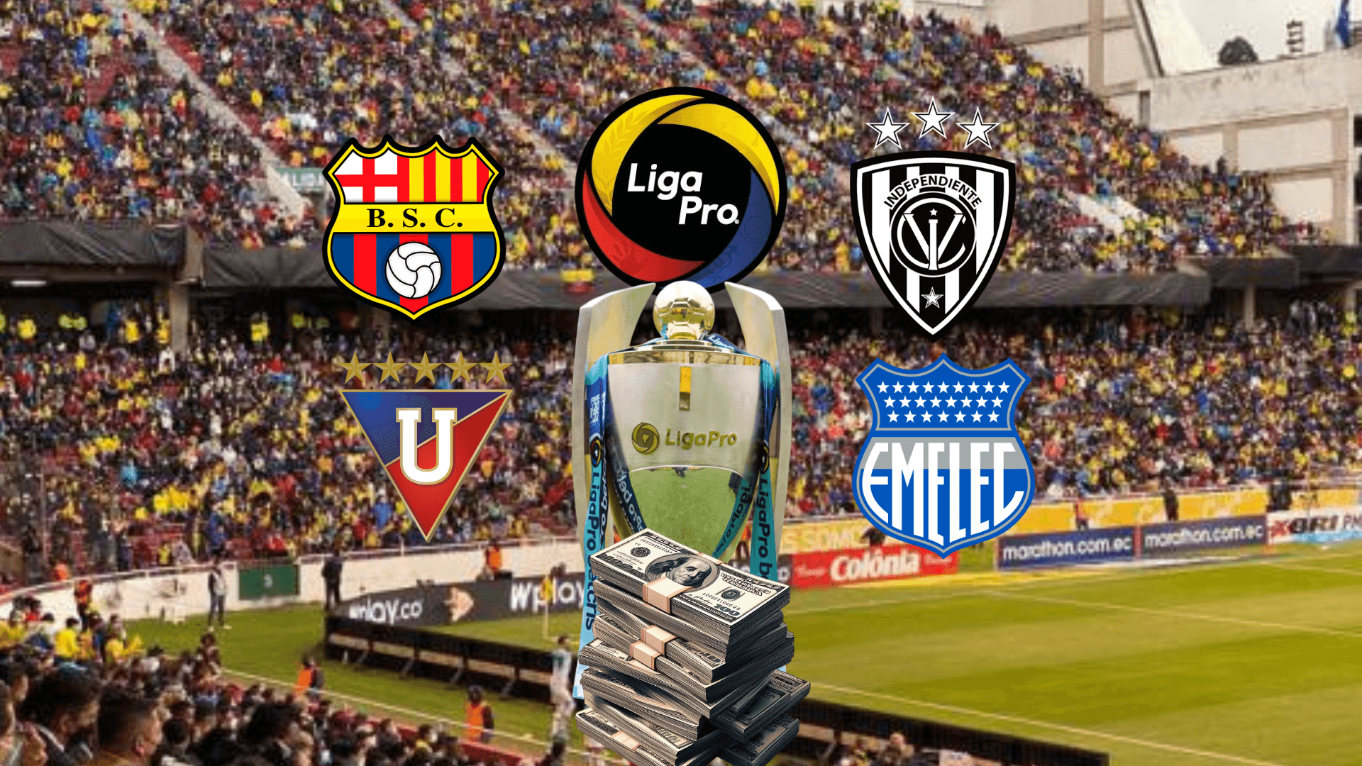 Trofeo Liga Pro, escudos de BSC, LDU, Emelec, IDVFoto tomada de: Liga Pro/
