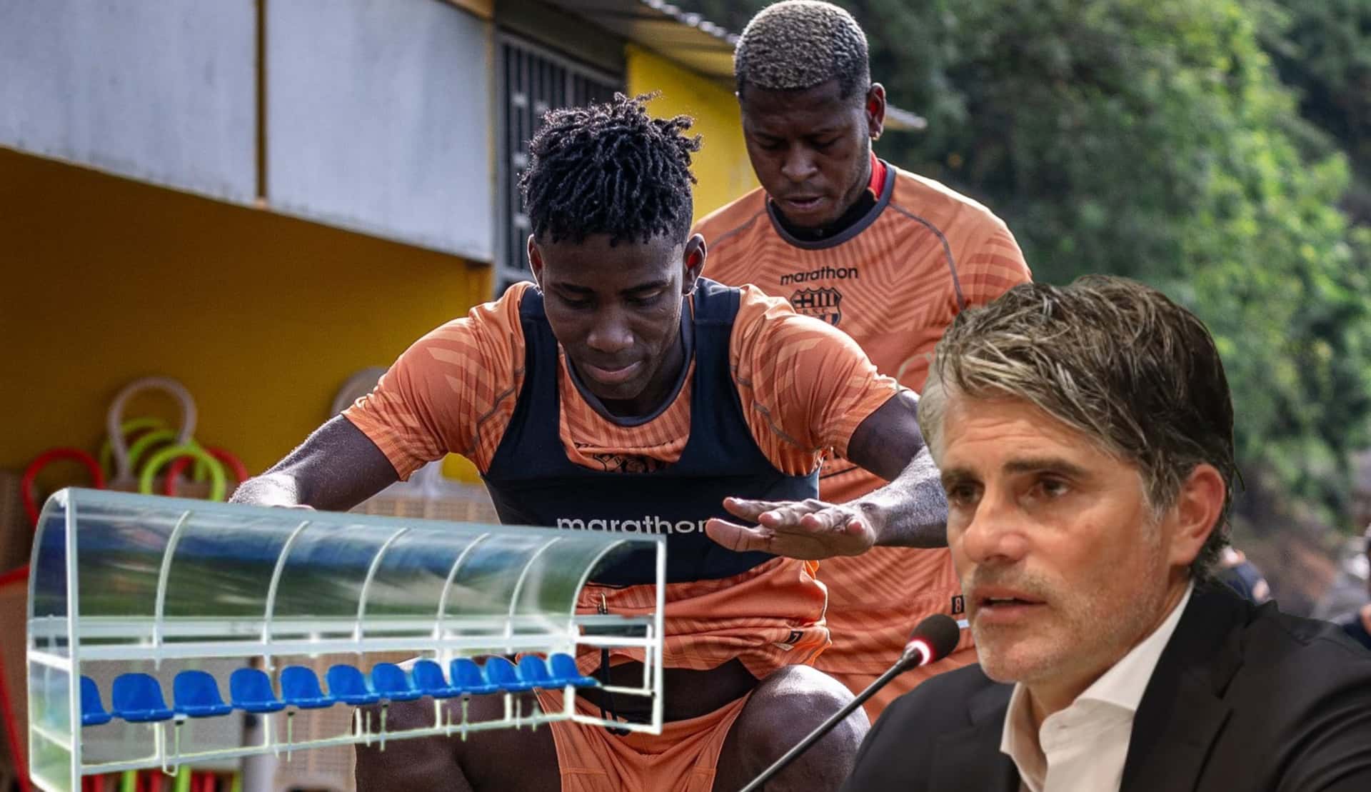 Una postal del Barcelona SC, al lado el técnico del 'Torero', Diego López. FOTO: Barcelona SC