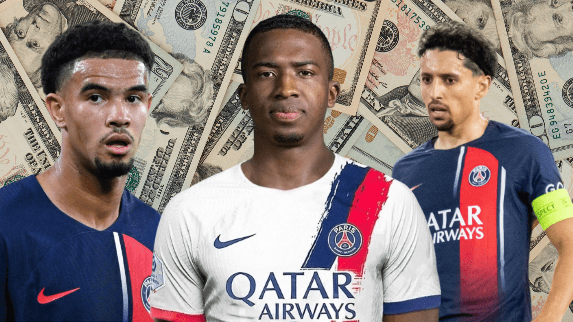 Warren Zaïre-Emery, Willian Pacho y Marquinhos (Foto tomada de: Dinero/X/Transfermarkt)