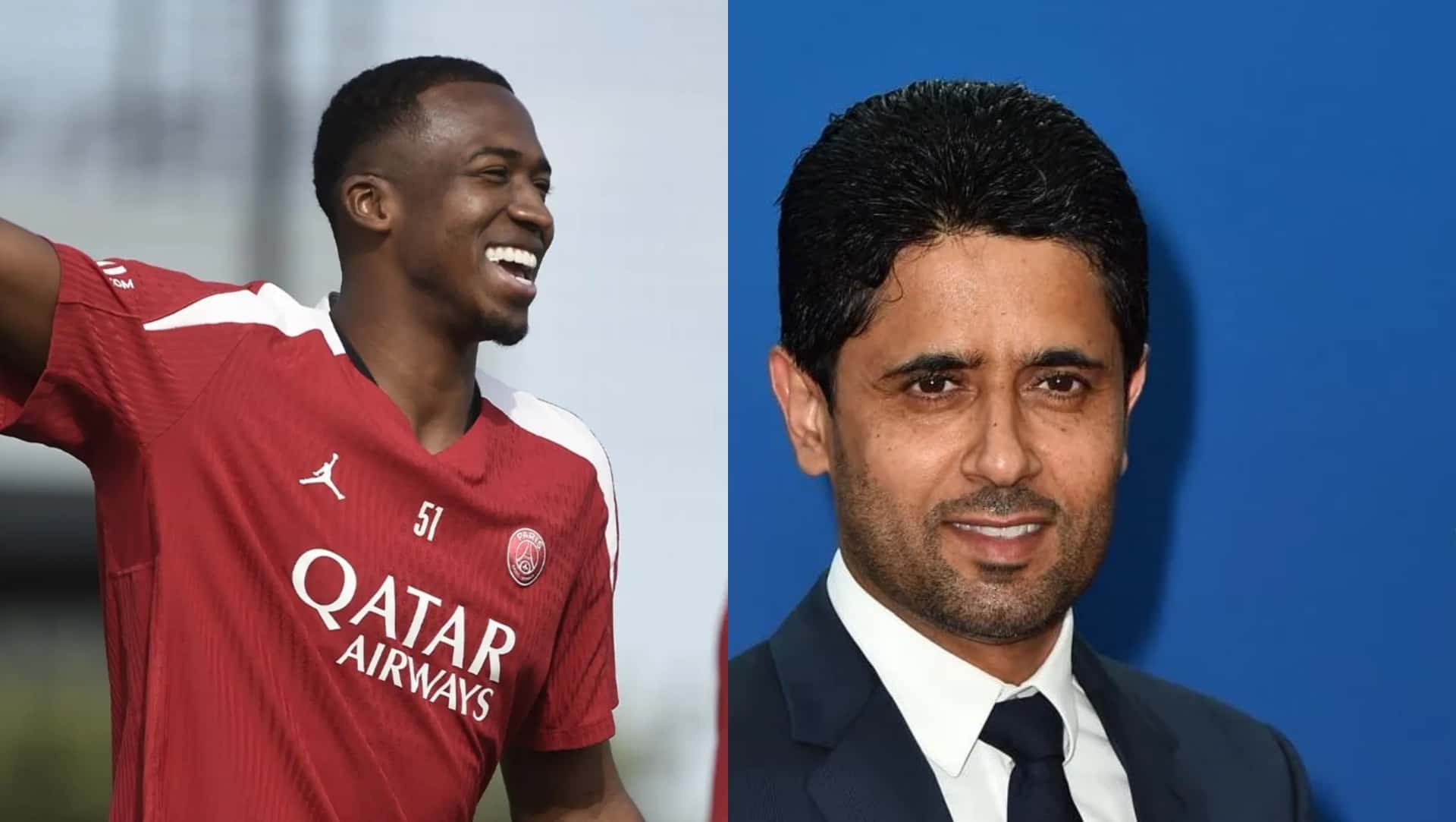 William Pacho y Nasser Al-Khelaïfi