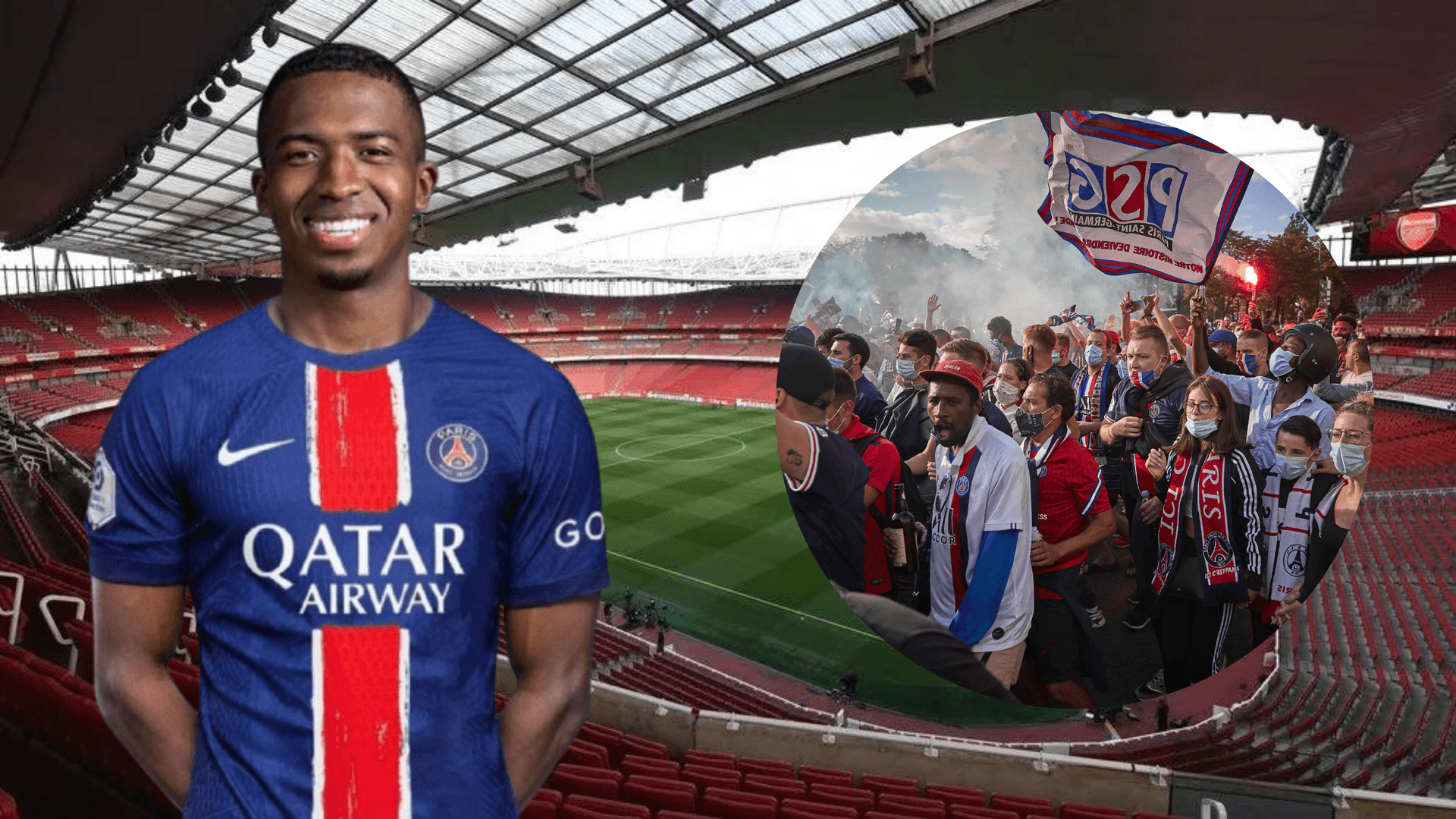 Willian Pacho e hinchas del PSG (Foto tomada de: Arsenal/PSG/TyC Sports)