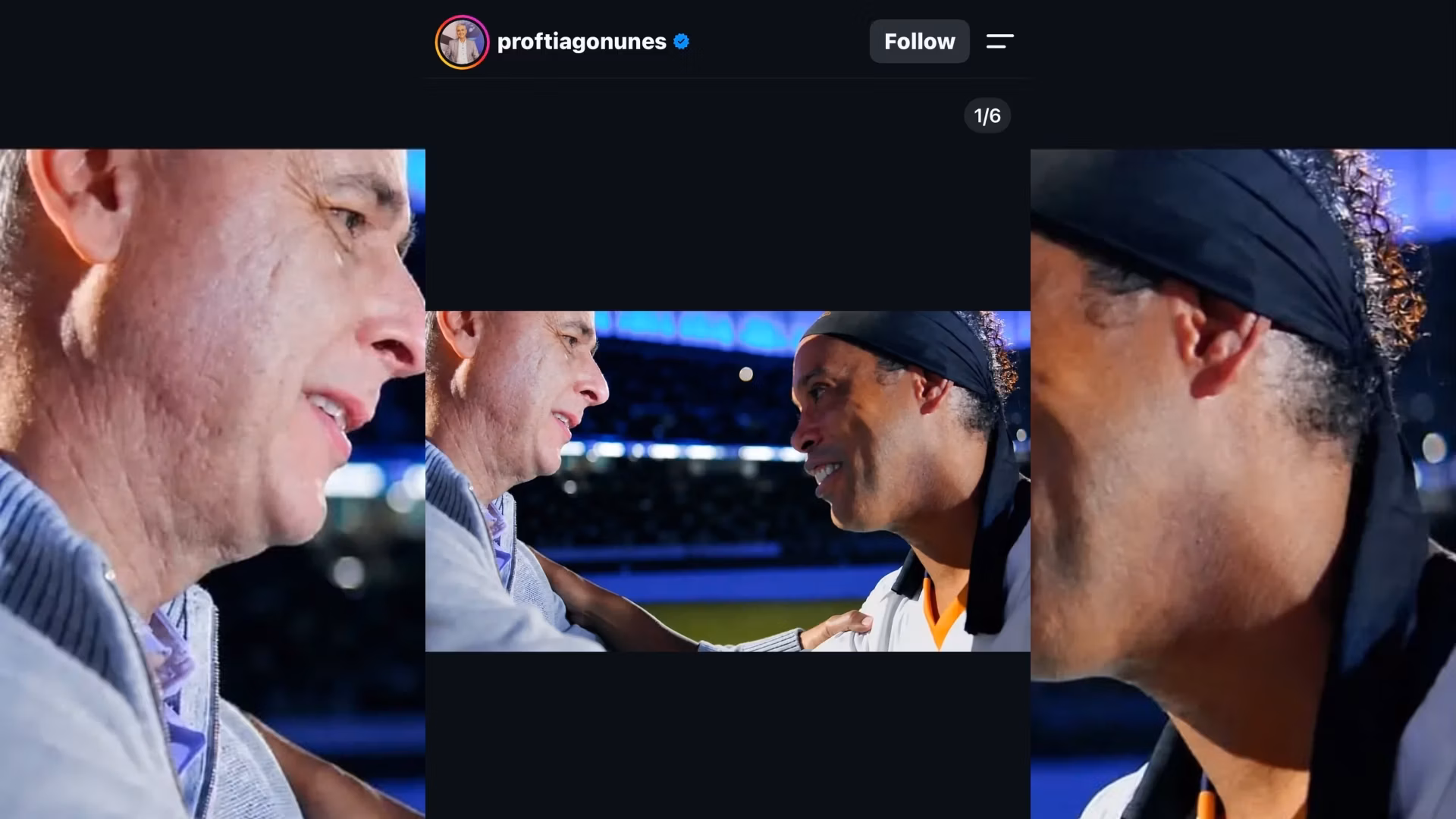 Tiago Nunes y Ronaldinho en una cancha 