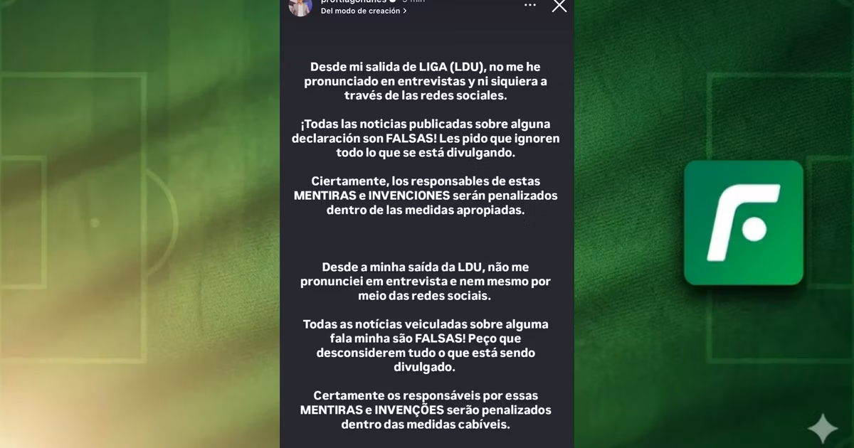 Tiago Nunes se pronunció en redes sociales