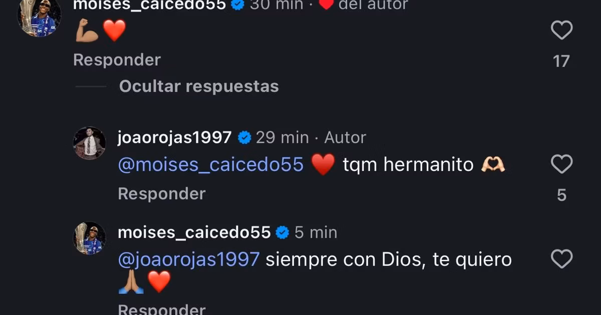 Moisés Caicedo mandó un mensaje a Joao Rojas, quien sigue recuperándose de su lesión
