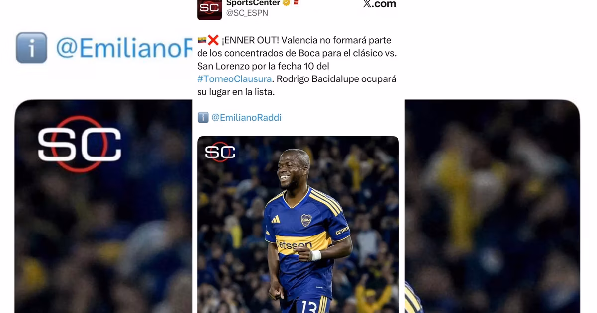 Enner Valencia no convocado con Boca Juniors
