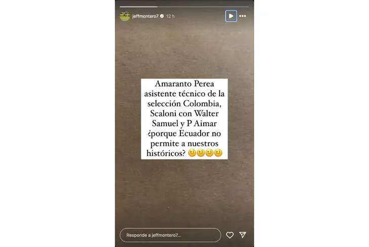 Reacción en redes sociales de Jefferson Montero (Fuente: IG de Jefferson Montero)