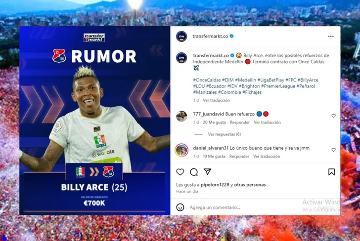 Billy Arce como opción de Independiente de Medellín