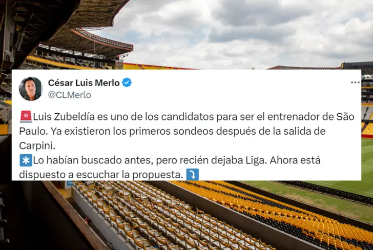 Opción de Luis Zubeldía de llegar a Sao Paulo (Foto tomada de: X de César Luis Merlo)