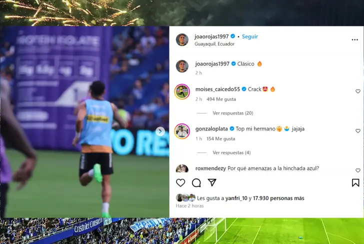 Mensaje de Moisés Caicedo y Gonzalo Plata a Joao Rojas